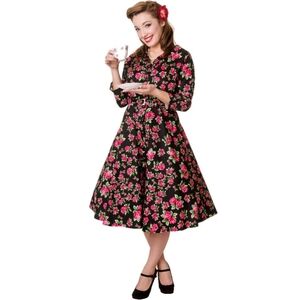 Whispering Ivy NWT 50s Retro Pinup Black Floral Cotton Vintage‎ Inspired Dress